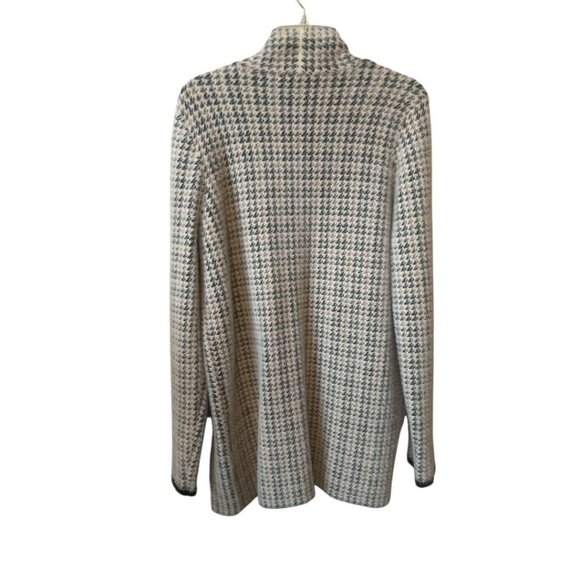 Cyrus Houndstooth Ivory Black Open Front Nylon Blend Long Sleeve Cardigan Large - Picture 5 of 11